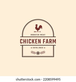 Vintage Retro Badge Emblem Rooster Red Cock Logo. Great for Farm Restaurant Food Agriculture and others Businesses