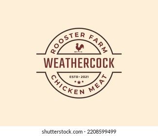 Vintage Retro Badge Emblem Rooster Red Cock Logo. Great for Farm Restaurant Food Agriculture and others Businesses