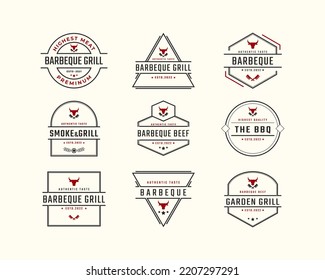 Vintage Retro Badge Emblem Rustic BBQ Grill Barbecue, Barbeque Label Stamp Logo Design Linear Style