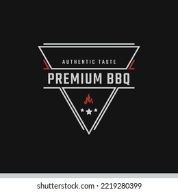Vintage Retro Badge Emblem Rustic Stamp with Fire Flame for Traditional BBQ Barbecue Logo Design Linear Style