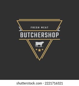Vintage Retro Badge Emblem Steak House Bull Silhouette Good for Farm or Restaurant Logo Design Linear Style