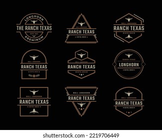 Insignia retro vintage Emblem Texas Longhorn, Country Western Bull Cattle Logo Diseño Estilo Lineal