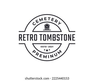 Vintage Retro Badge Emblem Tombstone Tomb Cemetery Logo Design Linear Style