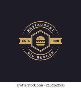 Vintage Retro Badge Ham Beef Patty Burger for Fast Food Restaurant Logo Design Inspiration