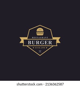 Vintage Retro Badge Ham Beef Patty Burger for Fast Food Restaurant Logo Design Inspiration