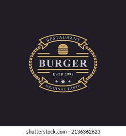 Vintage Retro Badge Ham Beef Patty Burger for Fast Food Restaurant Logo Design Inspiration