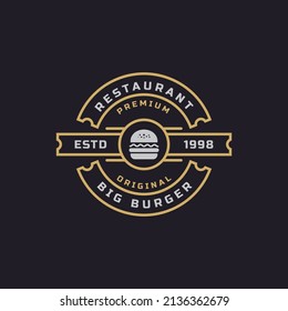 Vintage Retro Badge Ham Beef Patty Burger for Fast Food Restaurant Logo Design Inspiration