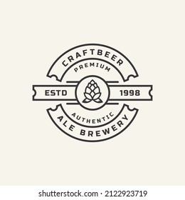Vintage Retro Badge for Hops Craft Beer Ale Brewery Logo Design Template Element