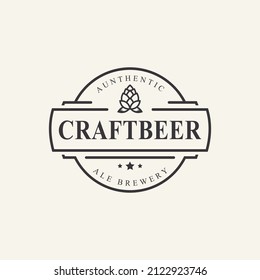 Vintage Retro Badge for Hops Craft Beer Ale Brewery Logo Design Template Element