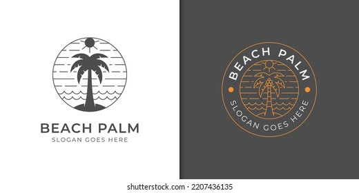 vintage retro badge logo of beach palm for vacation, summer symbol with two versions
