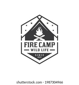 vintage retro badge logos of Bonfire Camp fire flame with camping in outdoor