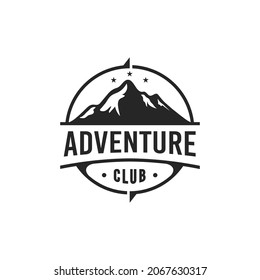 Vintage retro badge of mountain adventure travel forest hill camp logo design template