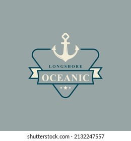 Vintage Retro Badge Nautical and Ocean Logo with Ship Anchor Symbol for Marine Emblem Design Template
