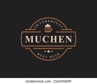 Vintage Retro-Abzeichen Oktoberfest Label Typografische Gestaltung Willkommen Zum Einladungen Beer Festival Feiern Logo