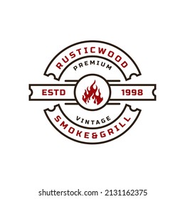 Vintage Retro Badge for Rustic BBQ Grill, Barbecue, Barbeque Label Stamp Logo Design Template Element