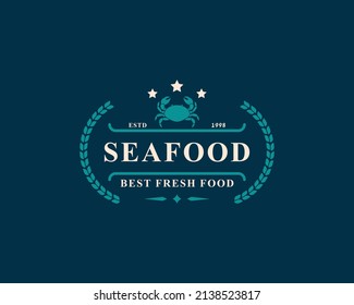 Vintage Retro Badge Seafood Fish Market and Restaurant Emblem Template Silhouettes Typography Logo Design