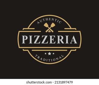 Insignia retro vintage para emblema Emblem de diseño Spatula Pizza Pizzeria