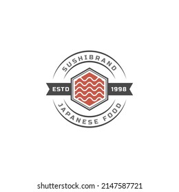 Vintage Retro Badge Sushi Restaurant Logos Japanese Food with Sushi Salmon Rolls Silhouettes