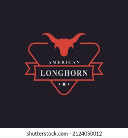 Vintage Retro Badge for Texas Longhorn Cow, Country Western Bull Head Family Countryside Farm Logo Design Template Element
