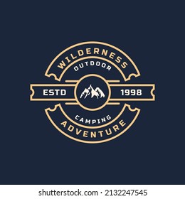 Vintage Retro Badge Wilderness Mountain Adventure Logo for Outdoor Camp Emblem Design Template
