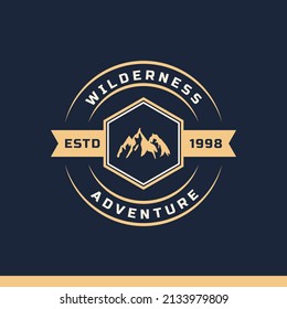 Vintage Retro Badge Wilderness Mountain Adventure Logo for Outdoor Camp Emblem Design Template