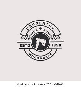 Herramientas de trabajo para insignia retro vintage, carpintería, etiquetas de taller, logotipos y elementos de diseño