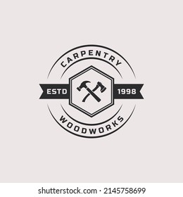 Vintage Retro Badge Working Tools, Carpentry, Workshop Labels, Logos Design Elements
