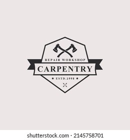 Vintage Retro Badge Working Tools, Carpentry, Workshop Labels, Logos Design Elements