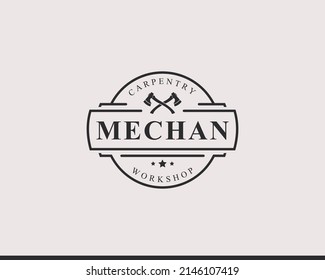 Vintage Retro Badge Working Tools, Carpentry, Workshop Labels, Logos Design Elements