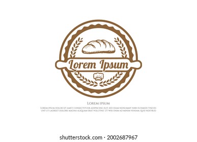 Vintage Retro Bake Bakery Bread Label Sticker Seal Logo Design Vector