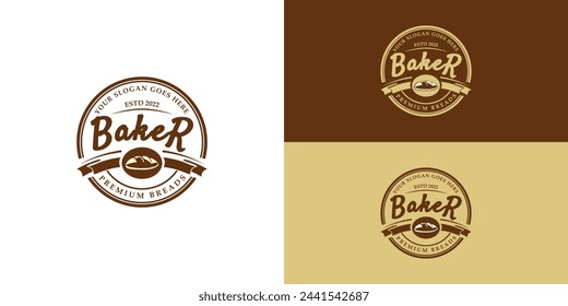 Vintage Retro Bäckerei Bake Shop Label Aufkleber Logo in mehreren braunen Farbe isoliert auf mehreren Hintergrundfarben. Das Logo ist geeignet für Bäckerei und Konditorei Industrie Logo Design Inspiration