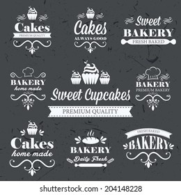 Vintage Retro Bakery Labels On Chalkboard 