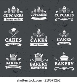 Vintage retro bakery labels on chalkboard 