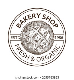 Vintage Retro Bakery Logo Badges And Labels Stock Vector. Hand drawn logotype for bakery. 