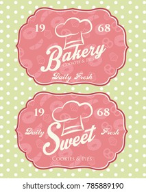 Vintage retro bakery logo badges and labels, Cupcake vector, sweet and candy, post card, dessert menu, bakery logo, print and banner, label and brand