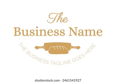 Vintage or Retro Bakery Logo with Bread Loaf and Rolling Pin Illustration in Badge Stamp Style