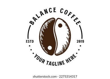 Vintage Retro Balance  Yin Yang Roasted Coffee Bean Logo Design for Cafe or Product Label