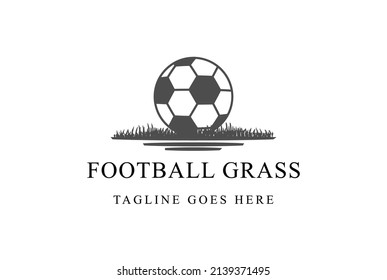 Vintage Retro Ball with Grass Field for Soccer Football Club Competition Logo Design Vector