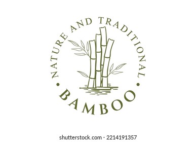 Vintage Retro Bamboo Segment Leaf for Herb Nature Logo Design Vector