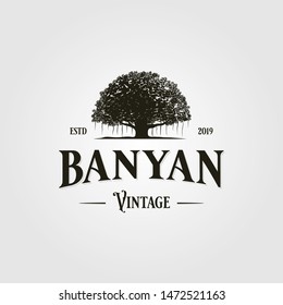 vintage retro banyan tree logo vector design illustration