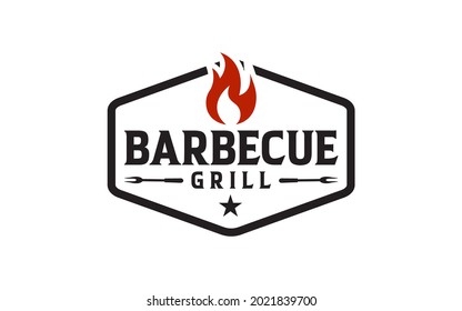 Vintage Retro Barbecue Grill, Barbeque Label Stamp Logo design vector