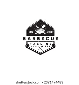 vintage retro barbecue grill, barbeque label stamp logo vector template
