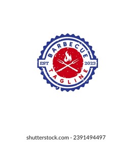 vintage retro barbecue grill, barbeque label stamp logo vector template