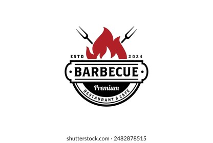 Vintage Retro Barbecue Grill, bbq, Barbeque Label Stamp Logo design template