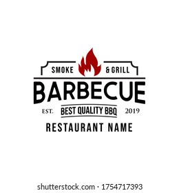 Vintage Retro Barbecue Logo Design BBQ Grill, Smoke, Barbeque Label Stamp Design. Restaurant Logo - Vector Logo Design