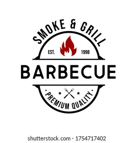 Vintage Retro Barbecue Logo Design BBQ Grill, Smoke, Barbeque Label Stamp Design. Restaurant Logo - Vector Logo Design