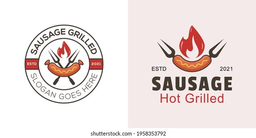 vintage retro barbecue Sausage hot grilled logo, bbq logo with two version