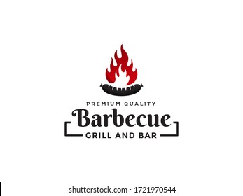 Vintage Retro Barbeque Grill, BBQ vector logo template