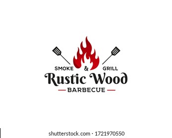 Vintage Retro Barbeque Grill, BBQ Vector Logo Template