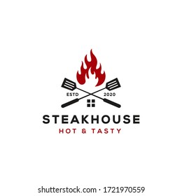 Vintage Retro Barbeque Grill, BBQ vector logo template